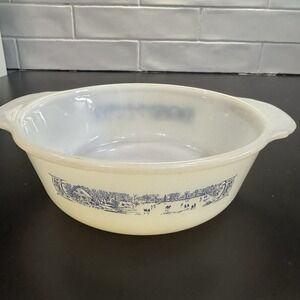 Curier and Ives Milk Glass Casserole Dish